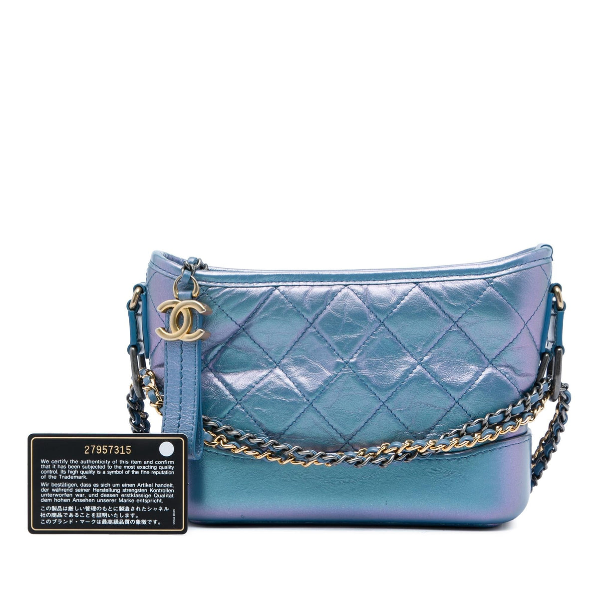 Chanel Small Quilted Iridescent Aged Calfskin Gabrielle Hobo - Blue