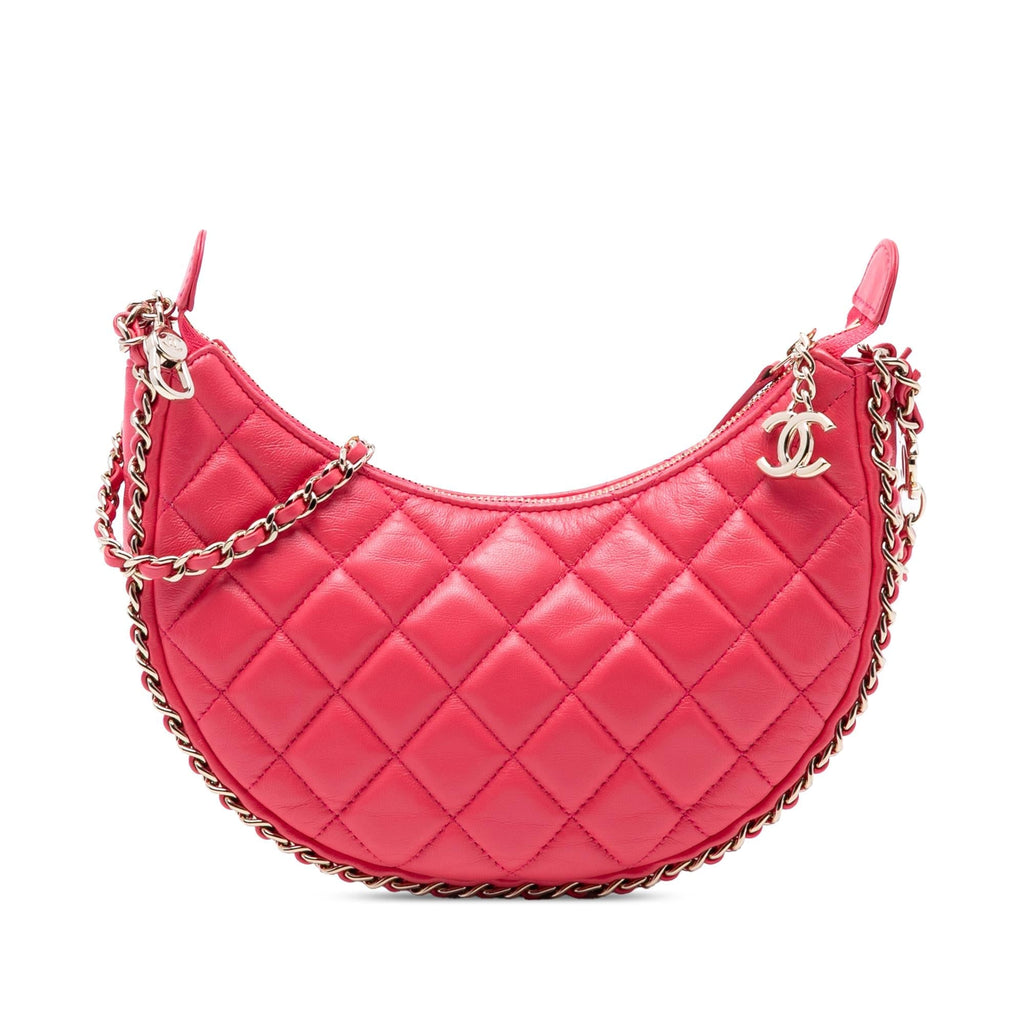 Chanel Small Quilted Lambskin Chain Around Hook Hobo Bag - Pink