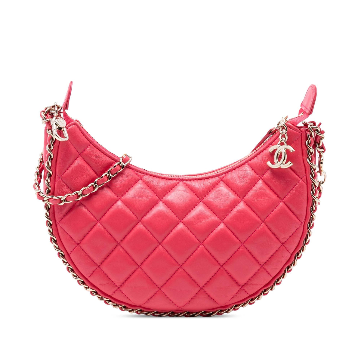 Chanel Small Quilted Lambskin Chain Around Hook Hobo Bag - Pink