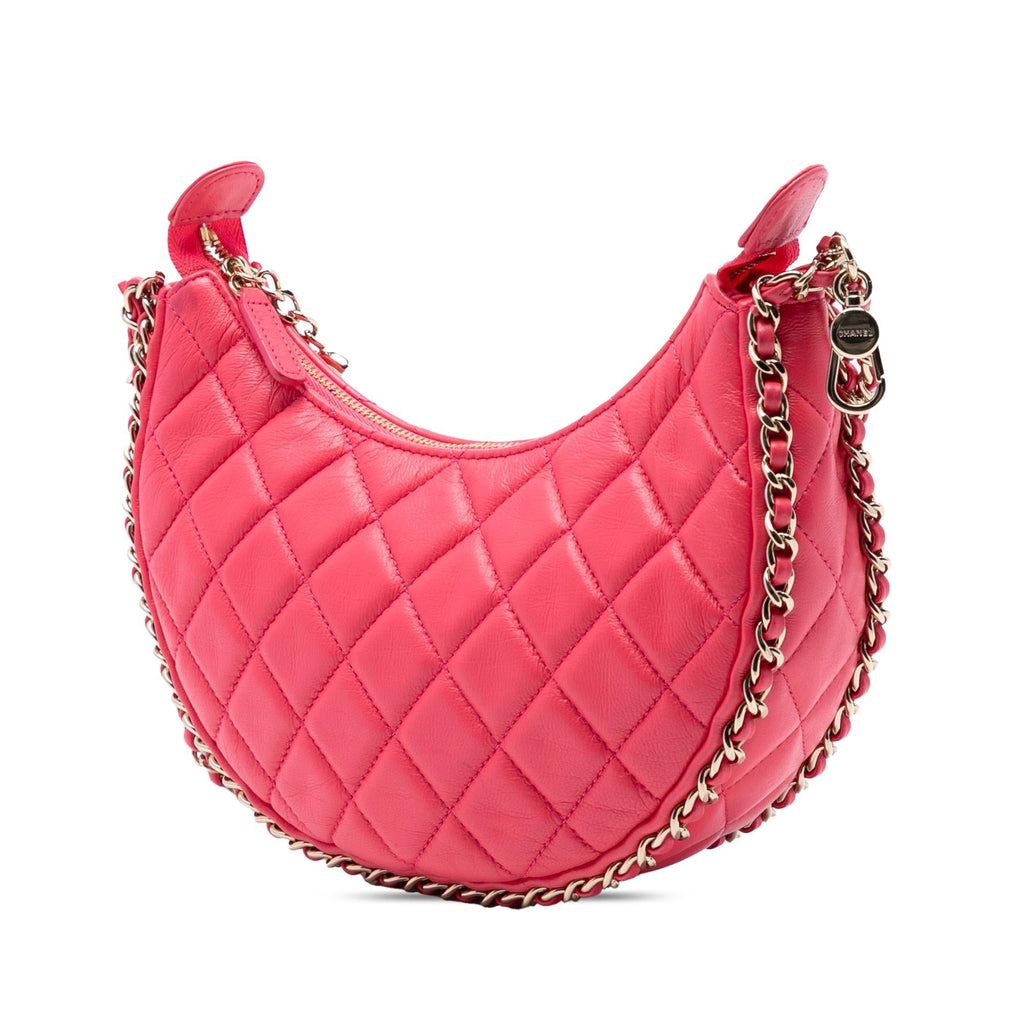 Chanel Small Quilted Lambskin Chain Around Hook Hobo Bag - Pink