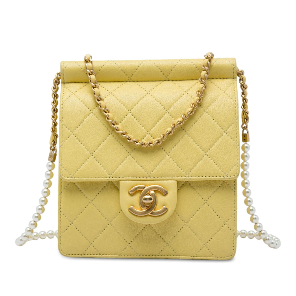 Chanel Small Quilted Lambskin Chic Pearls Flap Crossbody Bag - Yellow