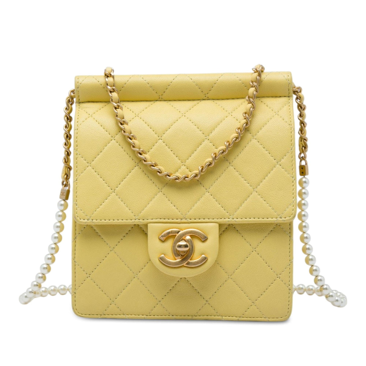 Chanel Small Quilted Lambskin Chic Pearls Flap Crossbody Bag - Yellow