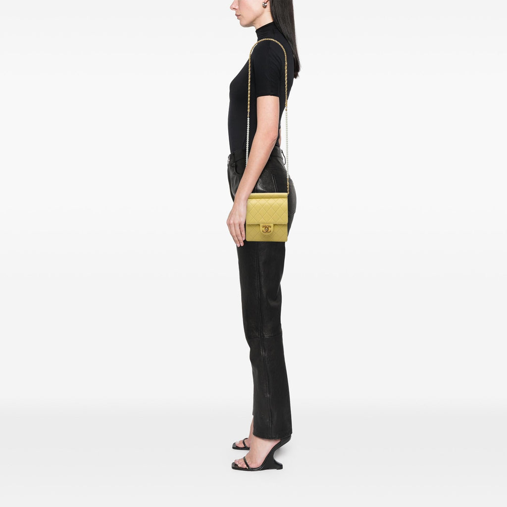 Chanel Small Quilted Lambskin Chic Pearls Flap Crossbody Bag - Yellow