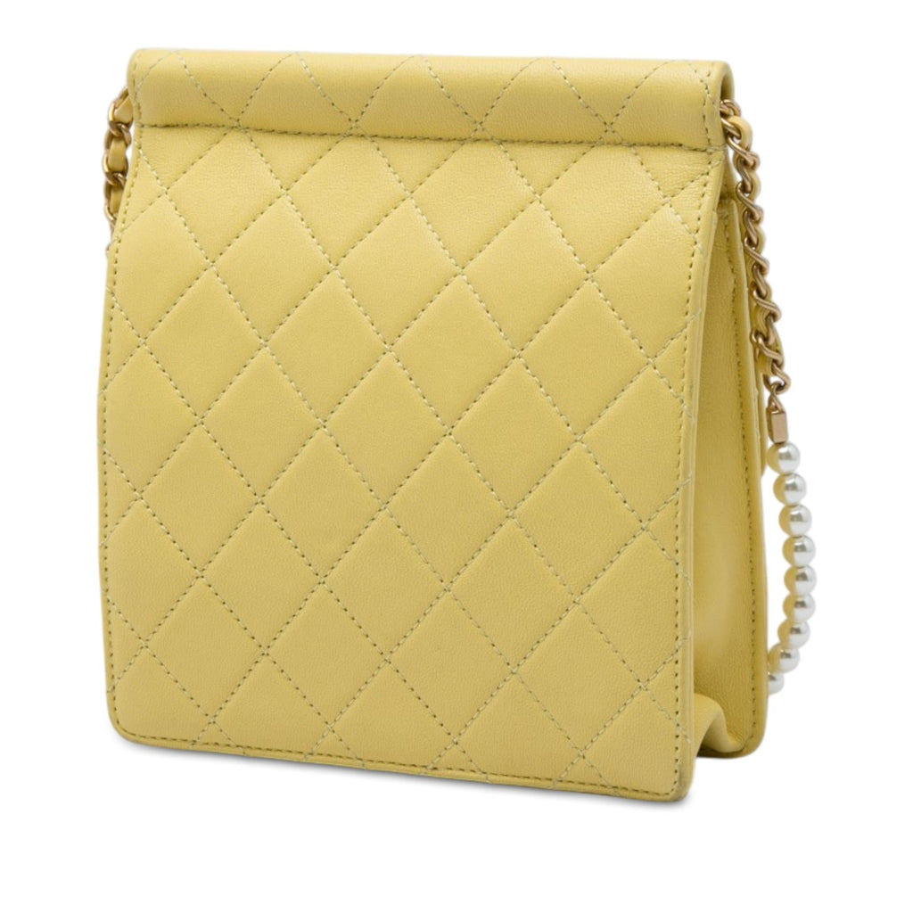 Chanel Small Quilted Lambskin Chic Pearls Flap Crossbody Bag - Yellow