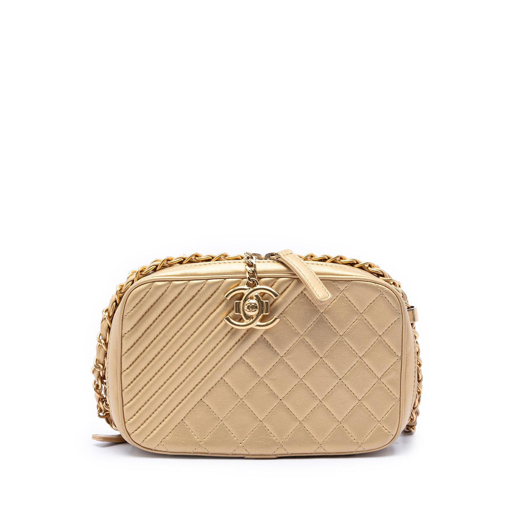 Chanel Small Quilted Lambskin Coco Boy Camera Bag - Gold