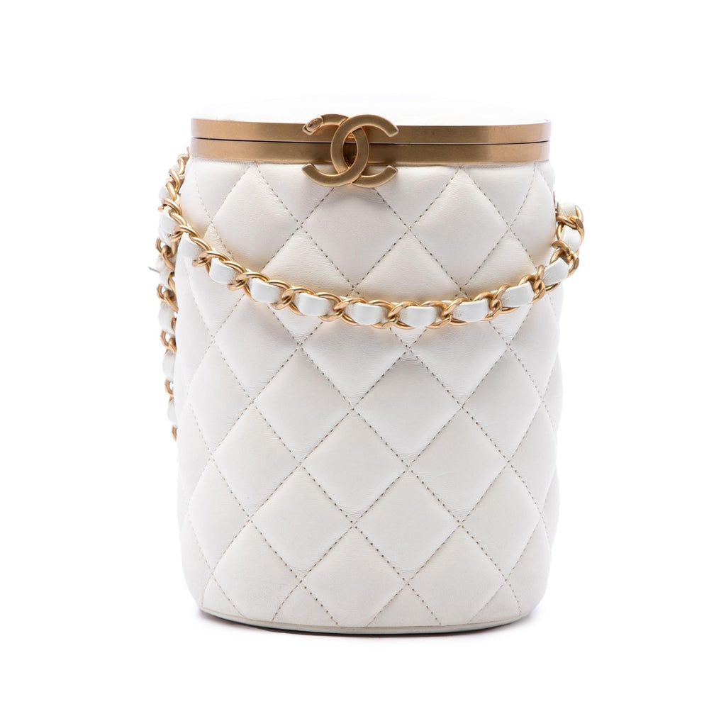 Chanel Small Quilted Lambskin Crown Box Bag - White