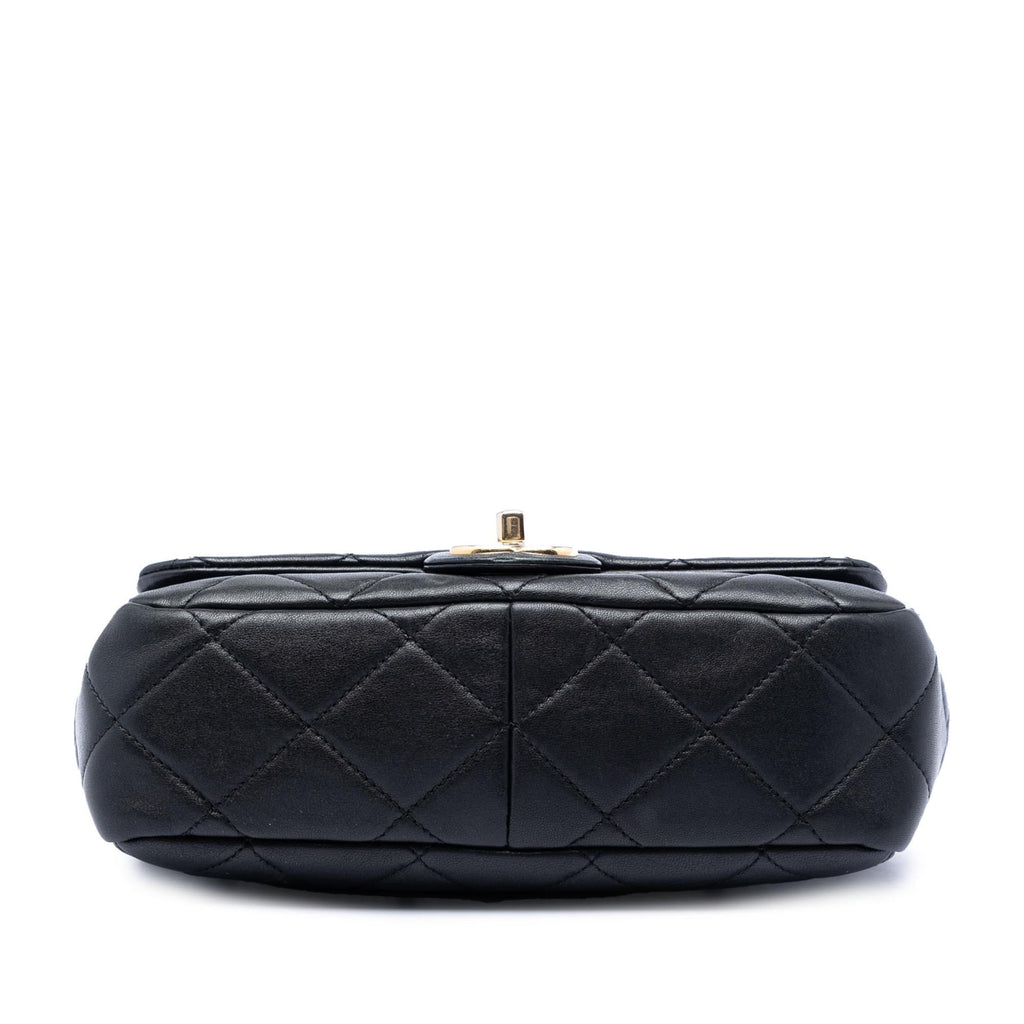 Chanel Small Quilted Lambskin Round Top Handle Flap Satchel - Black