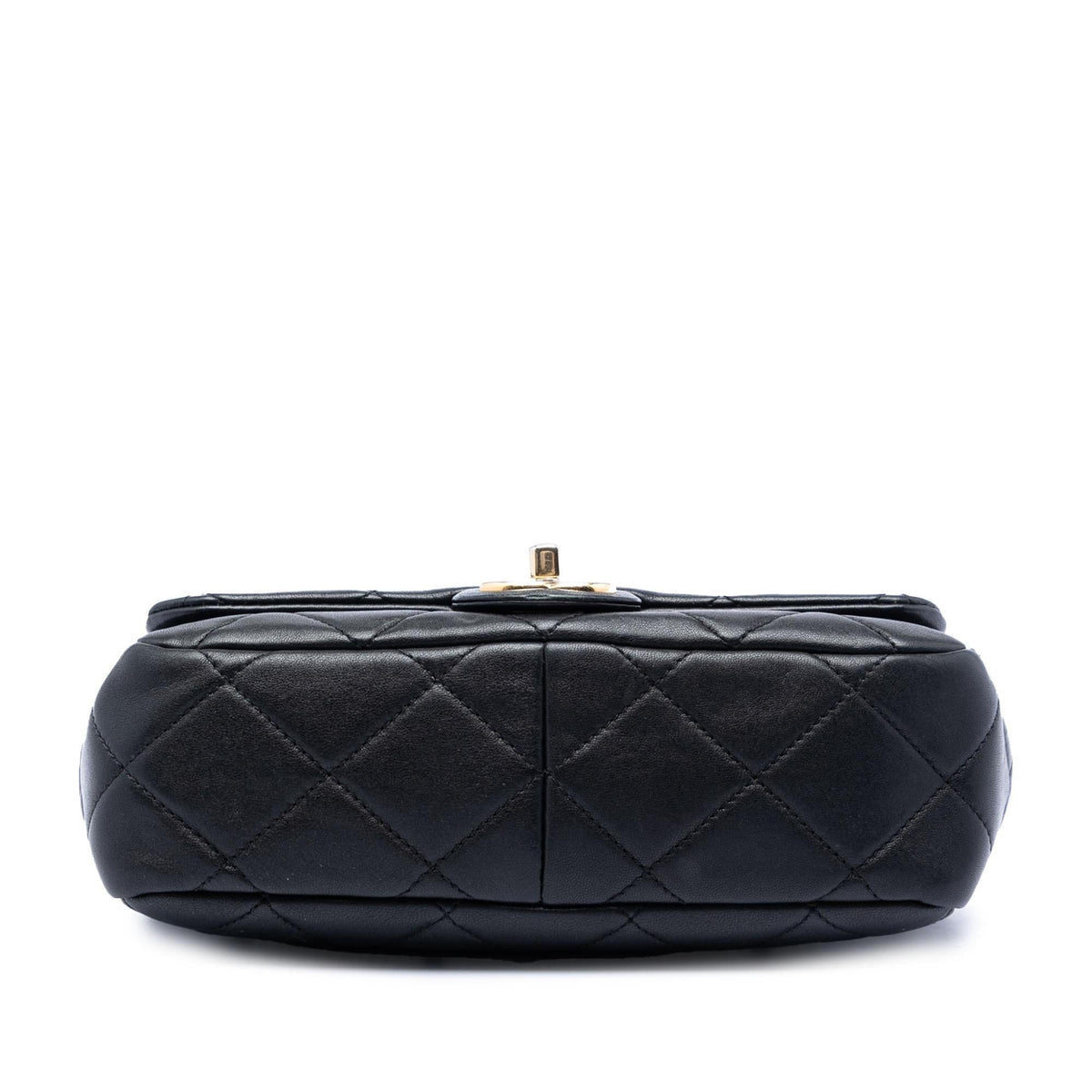 Chanel Small Quilted Lambskin Round Top Handle Flap Satchel - Black