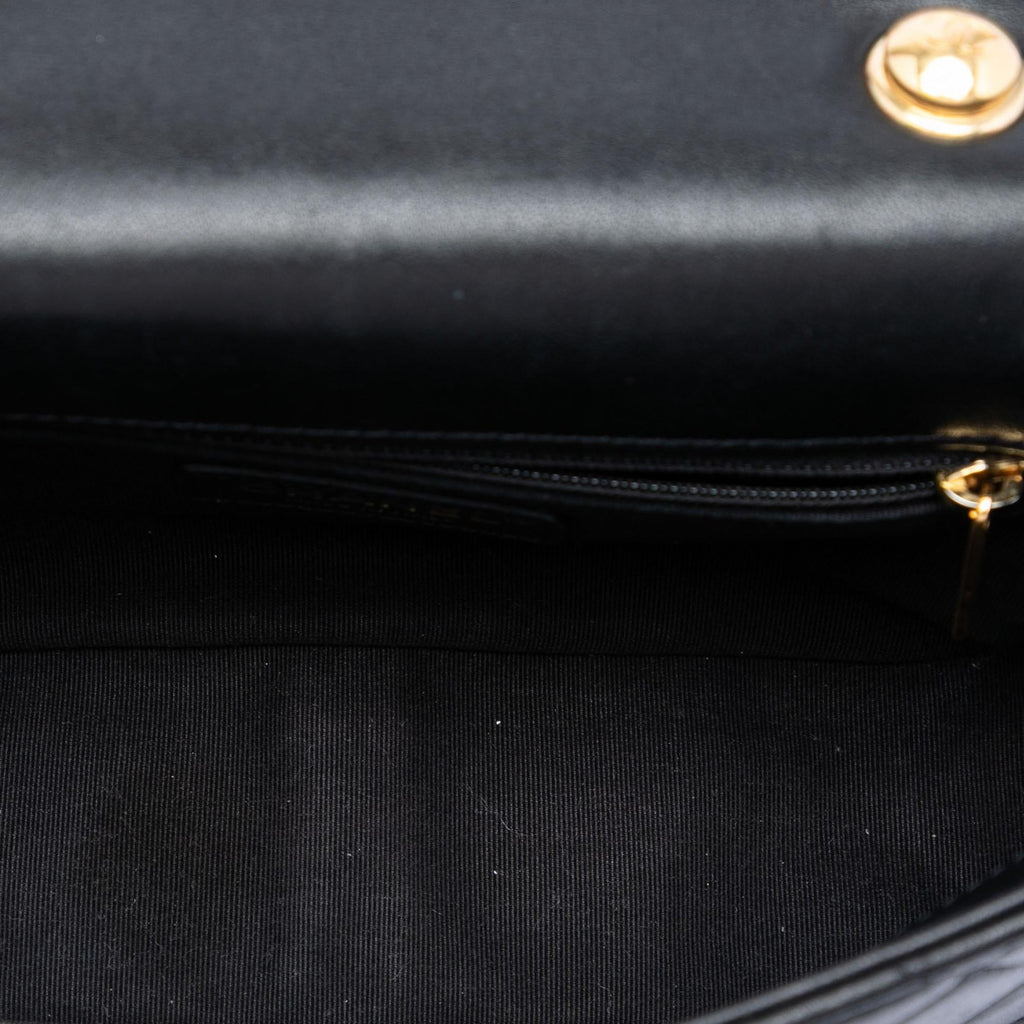 Chanel Small Quilted Lambskin Round Top Handle Flap Satchel - Black