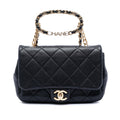 Chanel Small Quilted Lambskin Round Top Handle Flap Satchel - Black