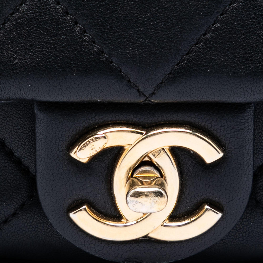 Chanel Small Quilted Lambskin Round Top Handle Flap Satchel - Black