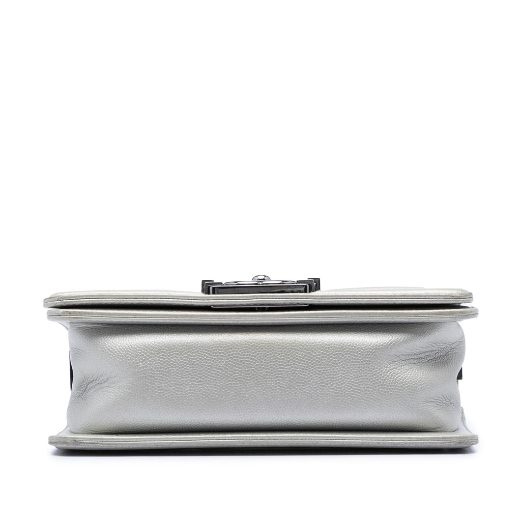 Chanel Small Quilted Metallic Caviar Boy Flap Crossbody Bag - Silver