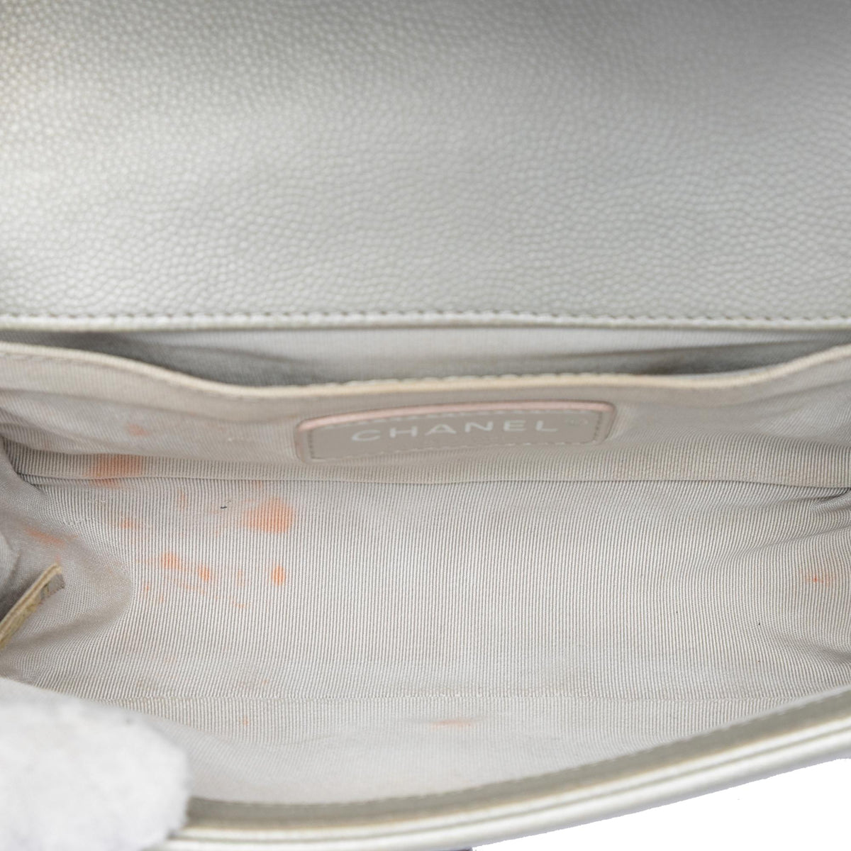 Chanel Small Quilted Metallic Caviar Boy Flap Crossbody Bag - Silver