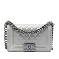 Chanel Small Quilted Metallic Caviar Boy Flap Crossbody Bag - Silver