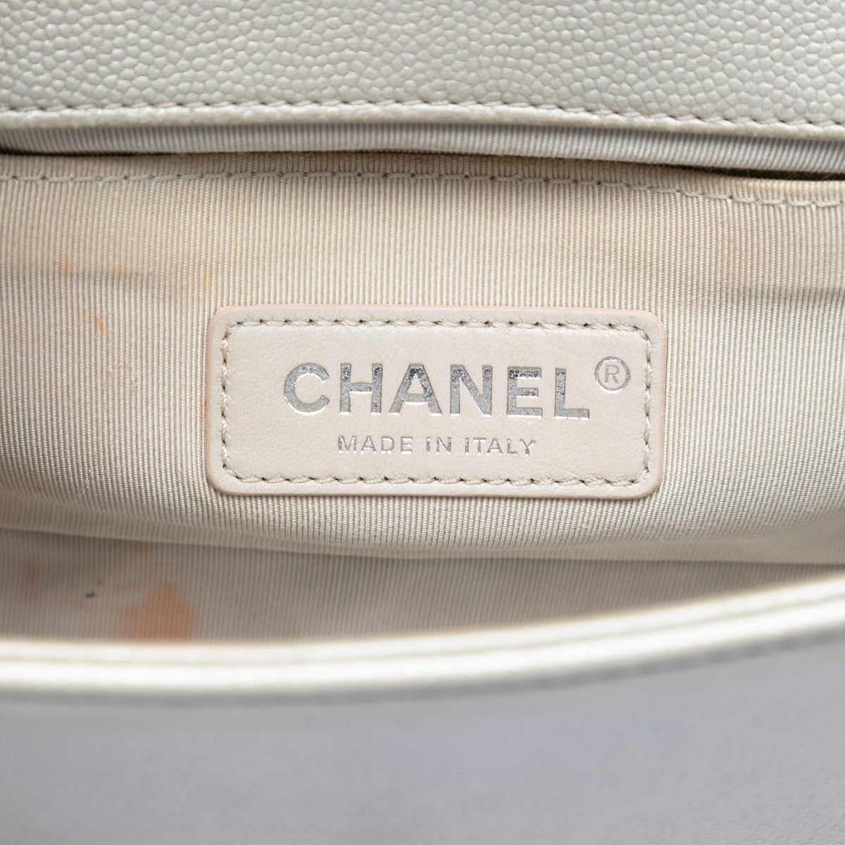 Chanel Small Quilted Metallic Caviar Boy Flap Crossbody Bag - Silver