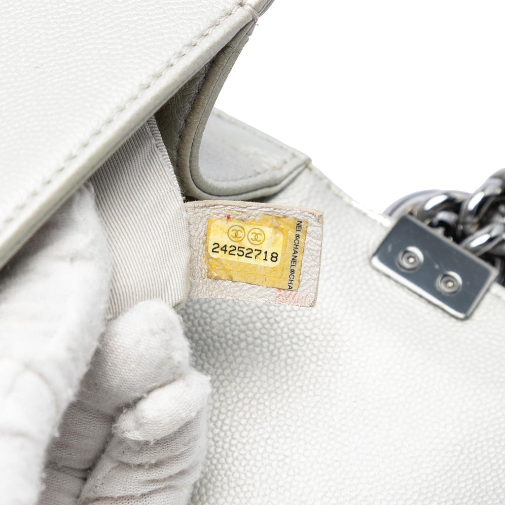 Chanel Small Quilted Metallic Caviar Boy Flap Crossbody Bag - Silver