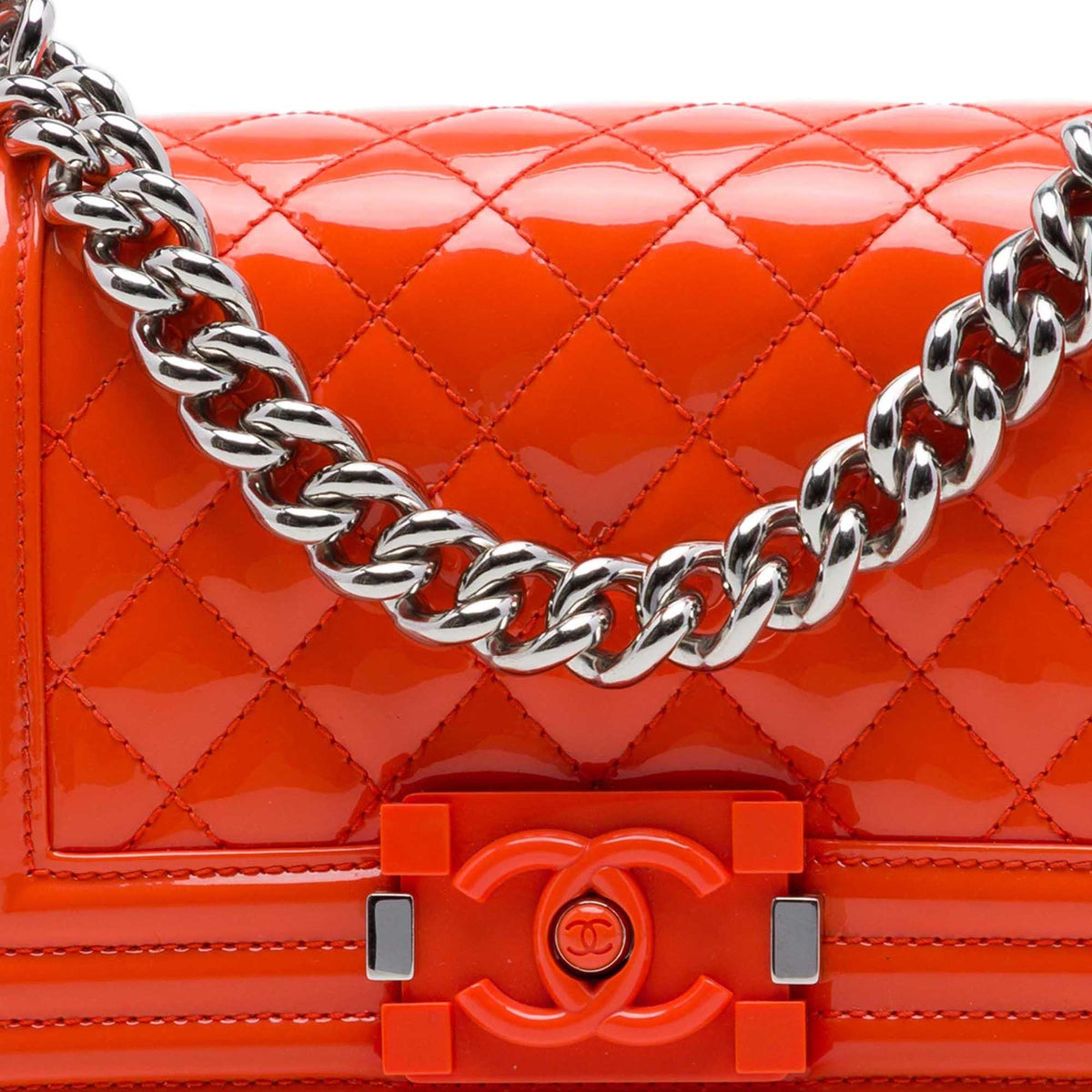 Chanel Small Quilted Patent and Acrylic Boy Flap Crossbody Bag - Orange