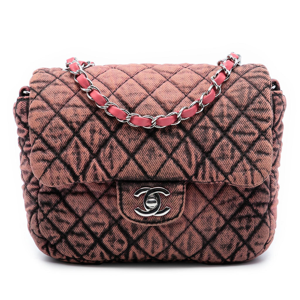 Chanel Small Square CC Quilted Denimpression Single Flap Crossbody Bag - Grey/Pink