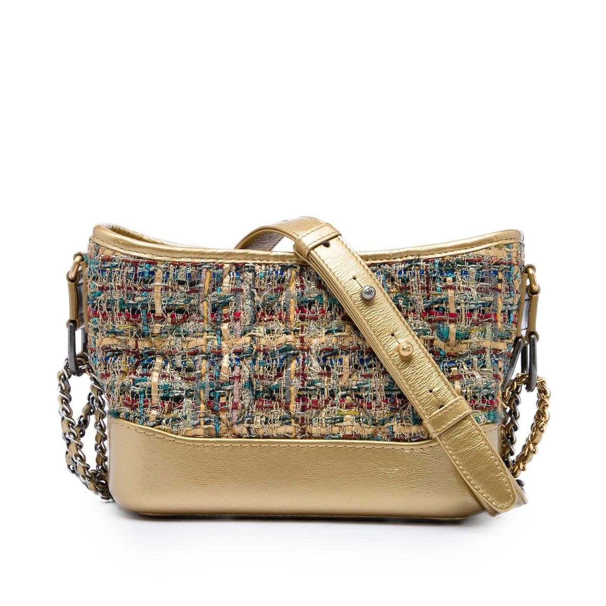 Chanel Small Tweed and Metallic Calfskin Gabrielle Crossbody Bag - Gold