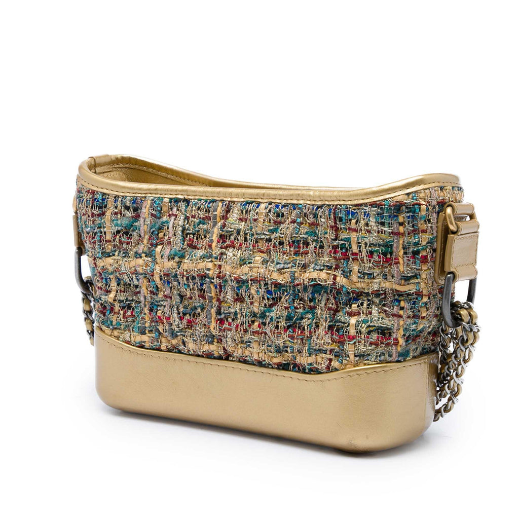 Chanel Small Tweed and Metallic Calfskin Gabrielle Crossbody Bag - Gold