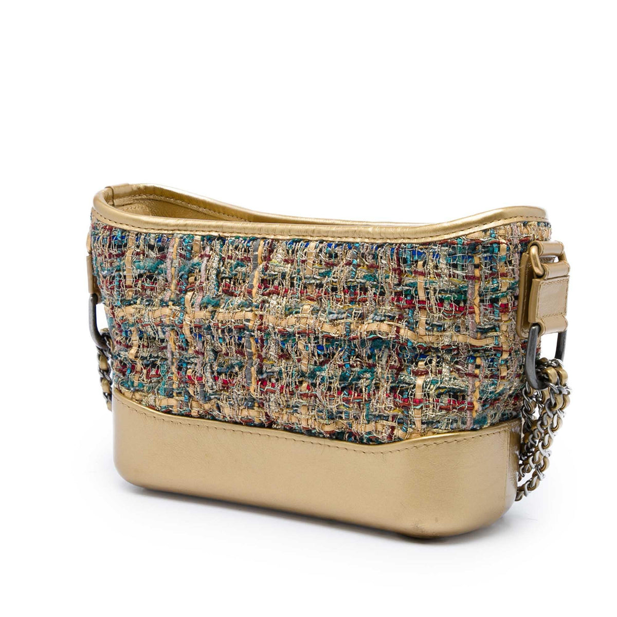 Chanel Small Tweed and Metallic Calfskin Gabrielle Crossbody Bag - Gold