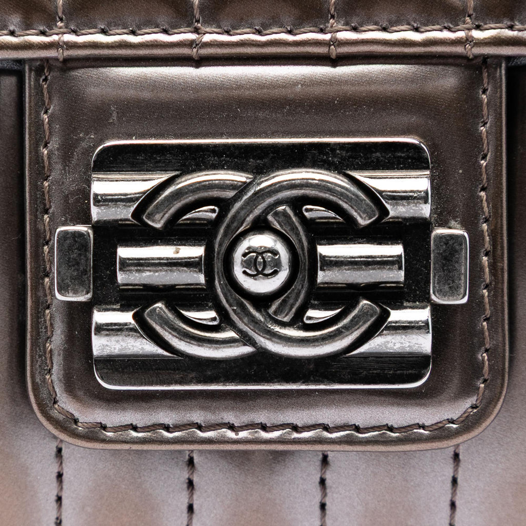 Chanel Small Vertical Quilted Patent Maharaja Express Flap Shoulder Bag - Grey