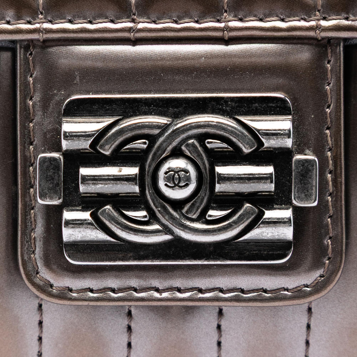 Chanel Small Vertical Quilted Patent Maharaja Express Flap Shoulder Bag - Grey
