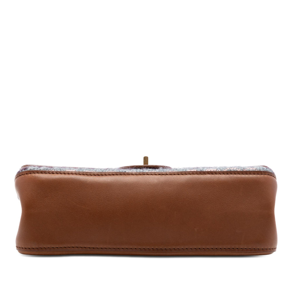 Chanel Smooth Calfskin and Knit Reissue 2.55 Medallion Nude Double Flap 225 Shoulder Bag - Brown