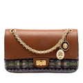 Chanel Smooth Calfskin and Knit Reissue 2.55 Medallion Nude Double Flap 225 Shoulder Bag - Brown