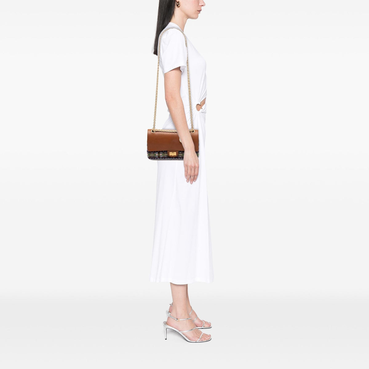 Chanel Smooth Calfskin and Knit Reissue 2.55 Medallion Nude Double Flap 225 Shoulder Bag - Brown
