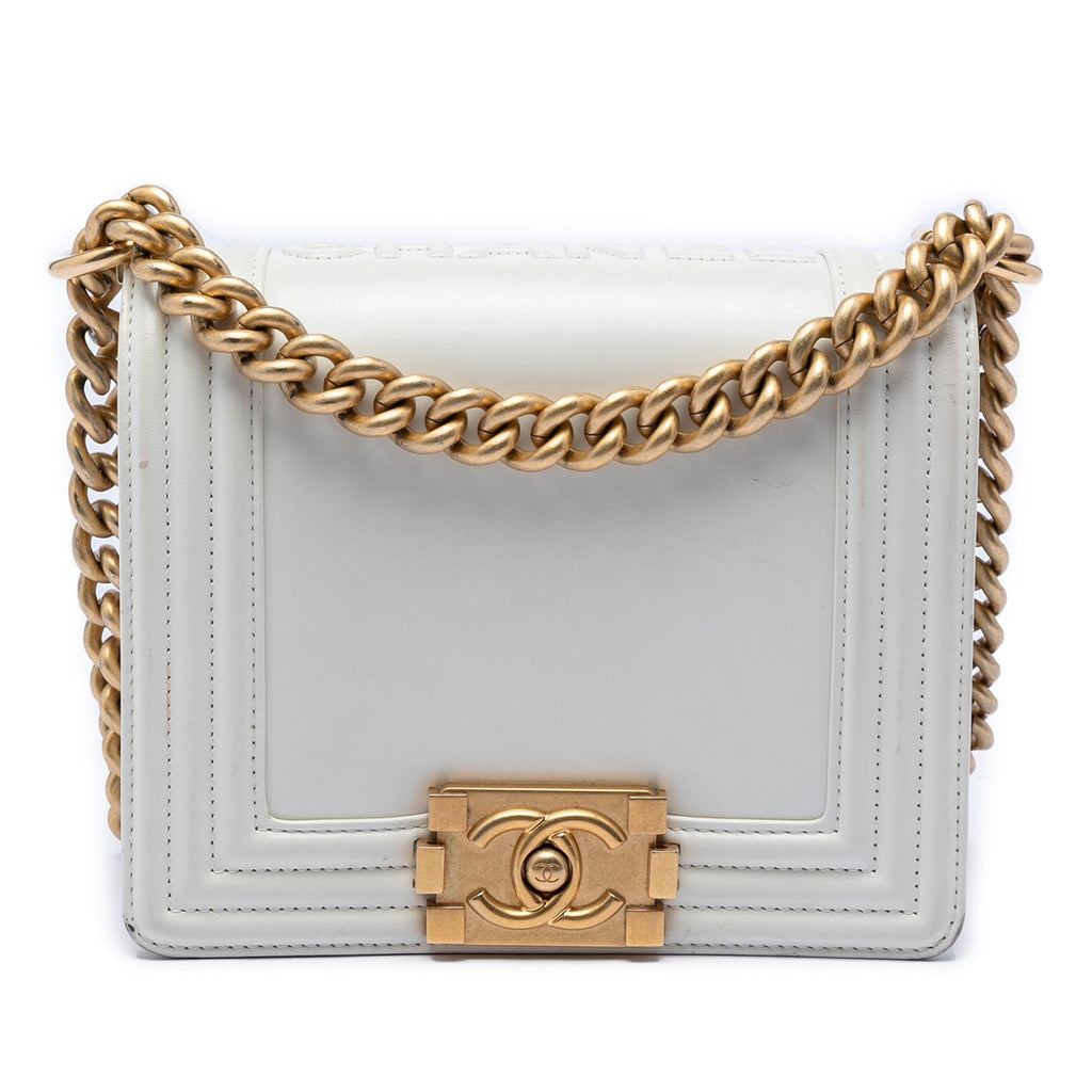 Chanel Square Calfskin Boy Reverso Flap Crossbody Bag - White