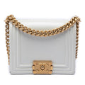 Chanel Square Calfskin Boy Reverso Flap Crossbody Bag - White