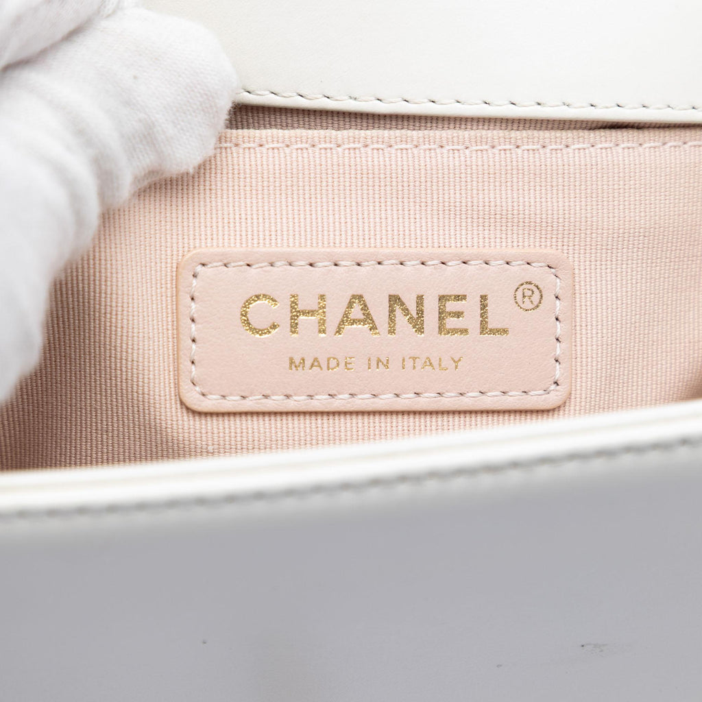 Chanel Square Calfskin Boy Reverso Flap Crossbody Bag - White