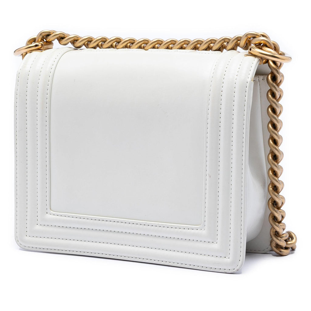Chanel Square Calfskin Boy Reverso Flap Crossbody Bag - White