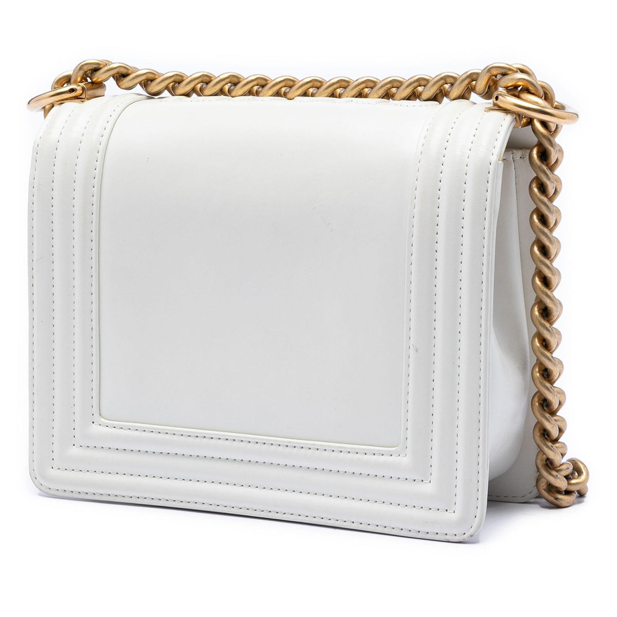 Chanel Square Calfskin Boy Reverso Flap Crossbody Bag - White