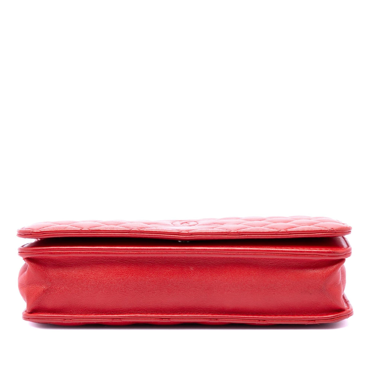 Chanel Stitched CC Quilted Lambskin Wallet on Chain - Red