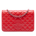 Chanel Stitched CC Quilted Lambskin Wallet on Chain - Red