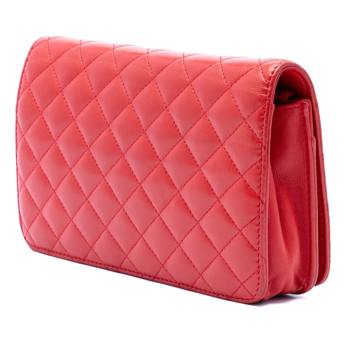Chanel Stitched CC Quilted Lambskin Wallet on Chain - Red