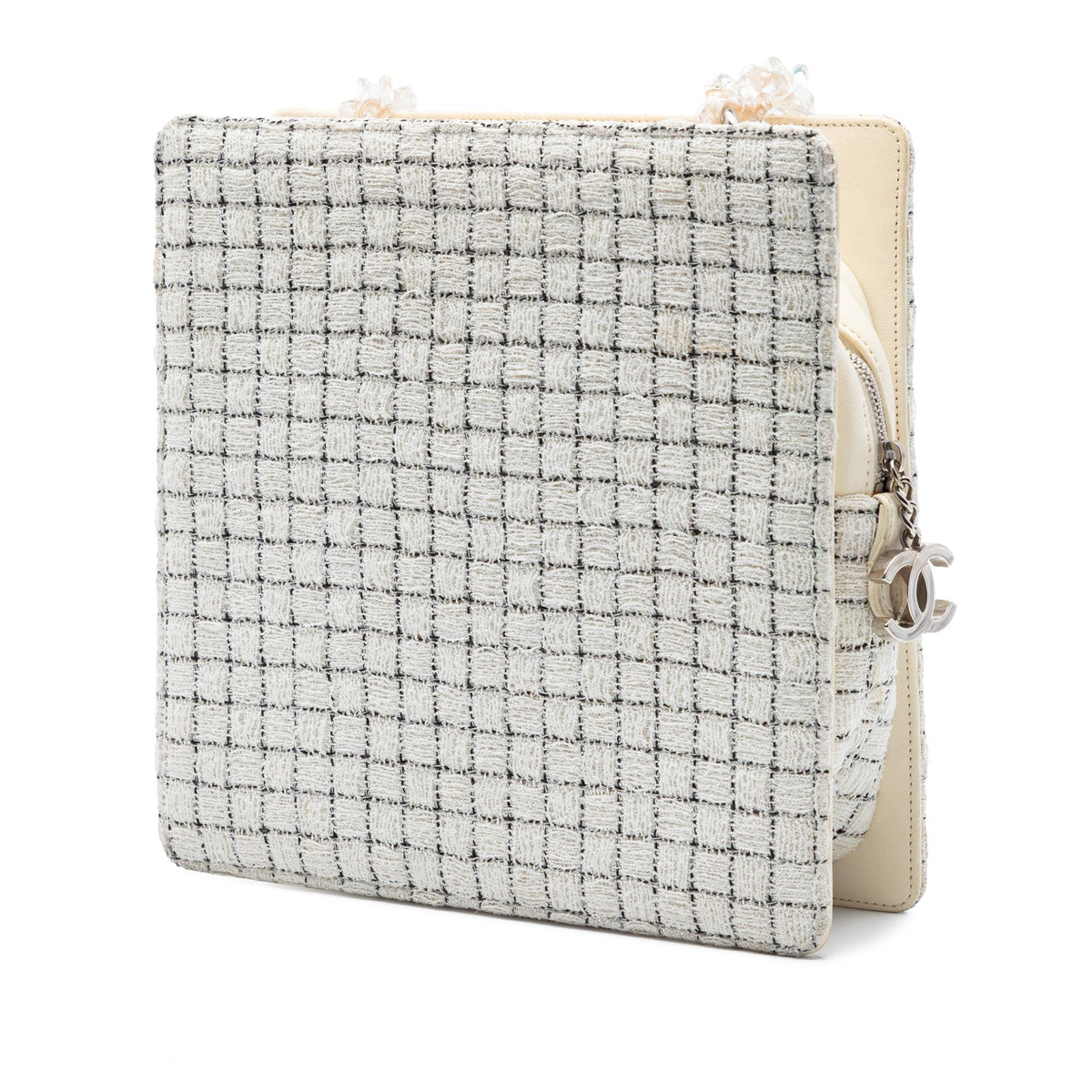 Chanel Tweed and Resin Zipped Shopping Bag - White