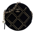 Chanel Velvet Pearl Sequin Round Crossbody Bag - Black