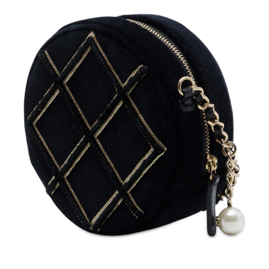 Chanel Velvet Pearl Sequin Round Crossbody Bag - Black