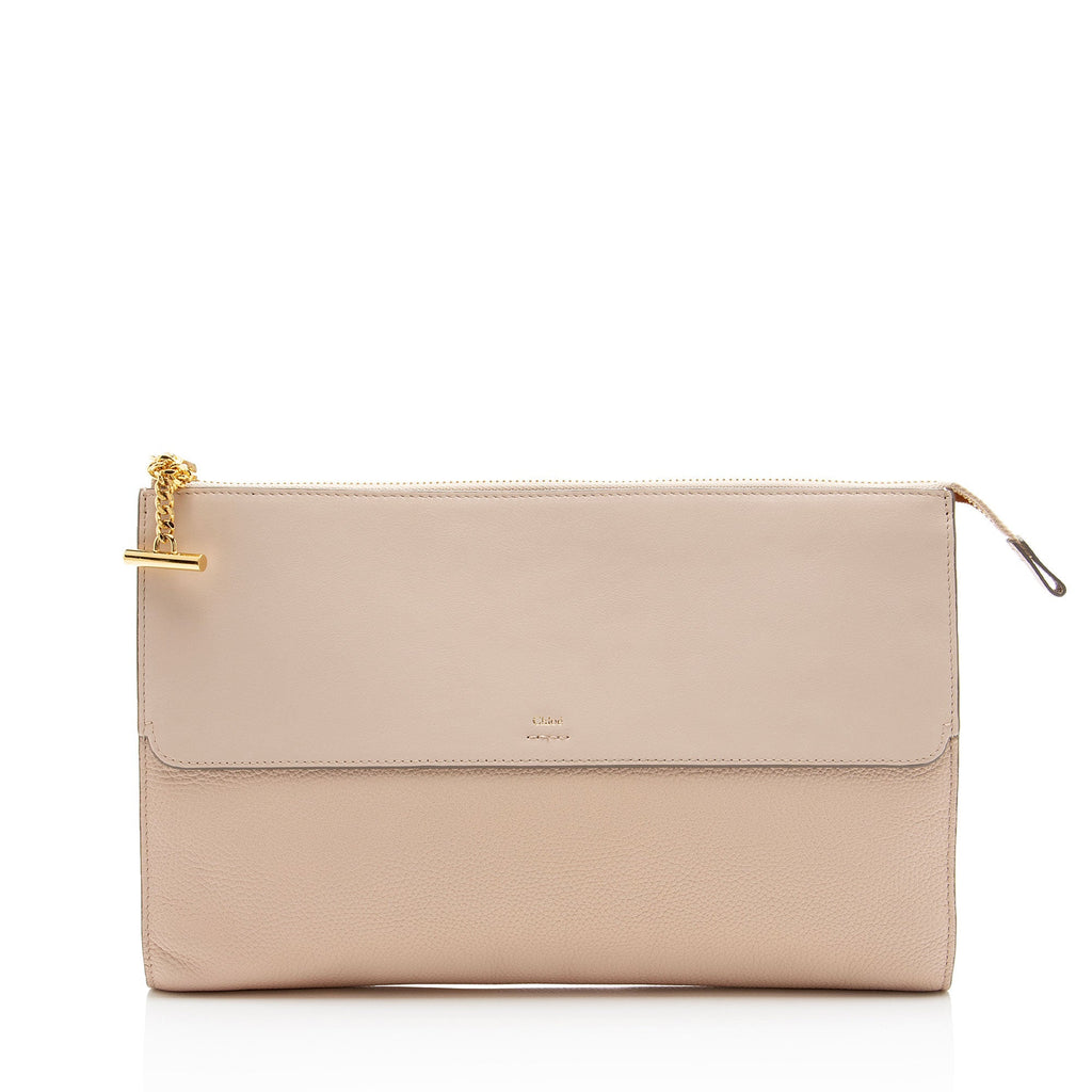 Chloe Grained Calfskin Joe Clutch - Beige/Pink