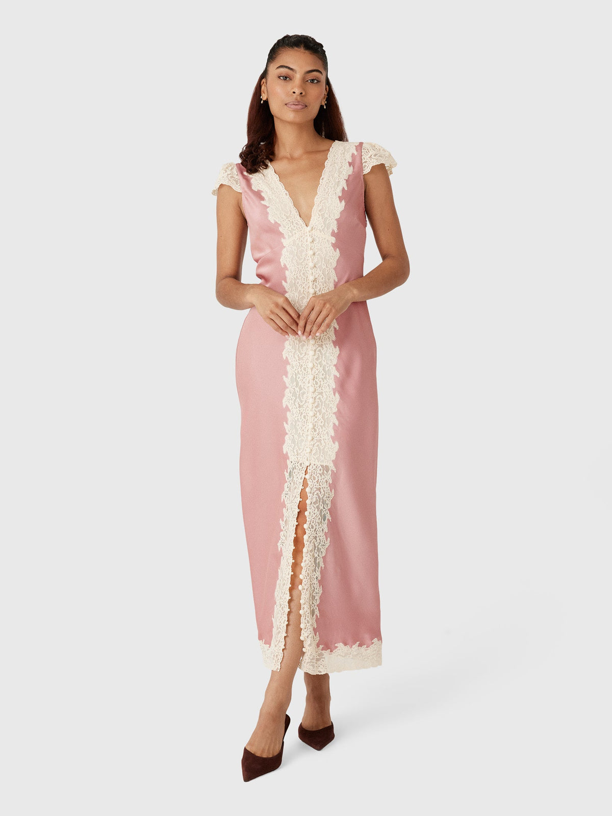 LoveShackFancy Women's Para Satin & Lace Midi Dress