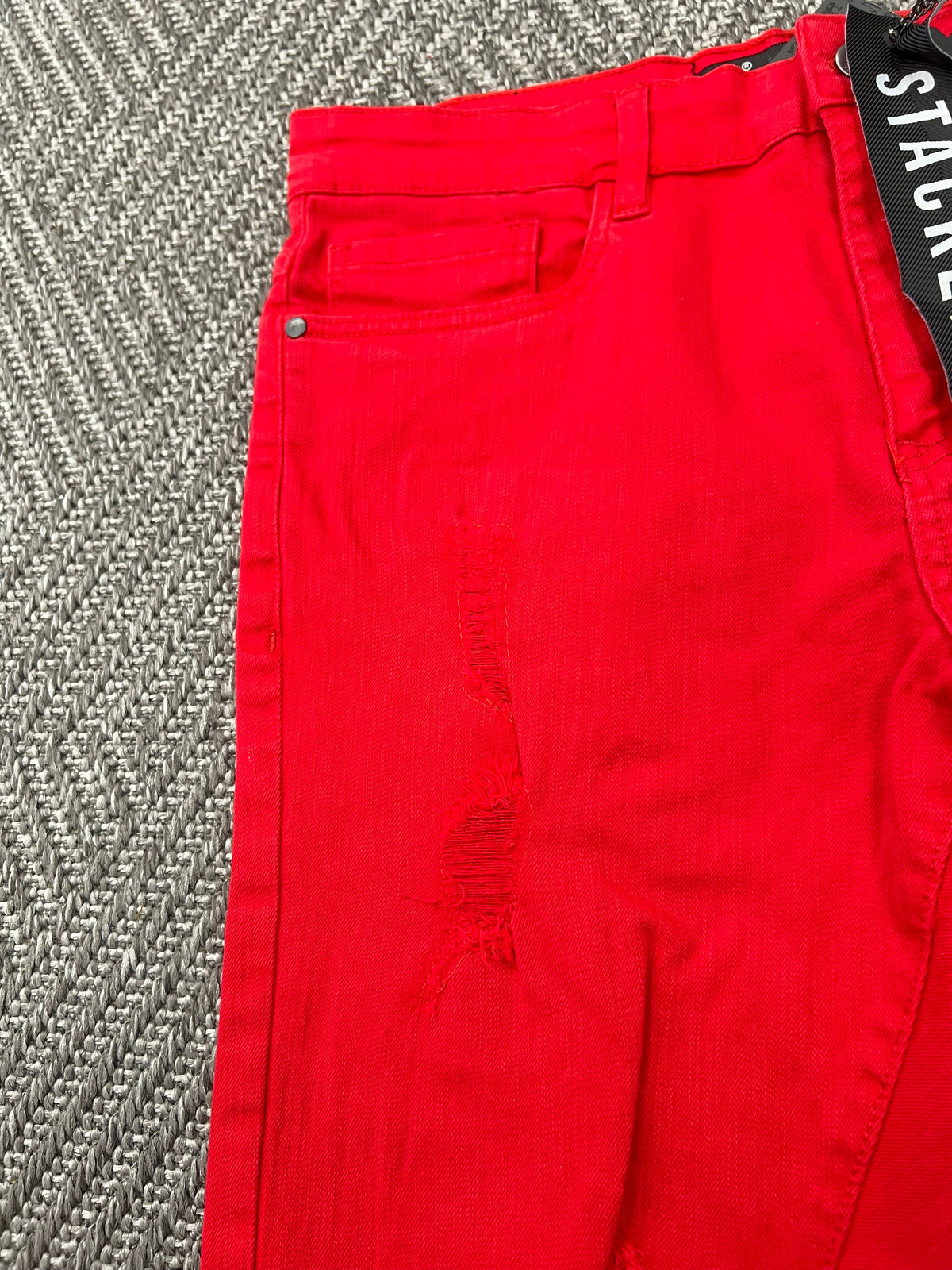STYLO DENIM RED STACKED FLARE