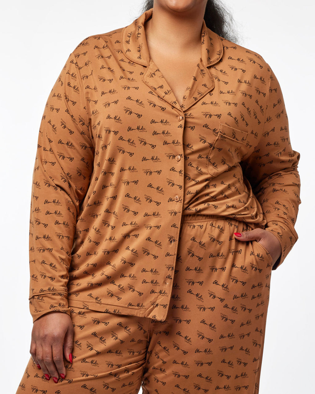 SIGNATURE PAJAMAS LONG - BROWN