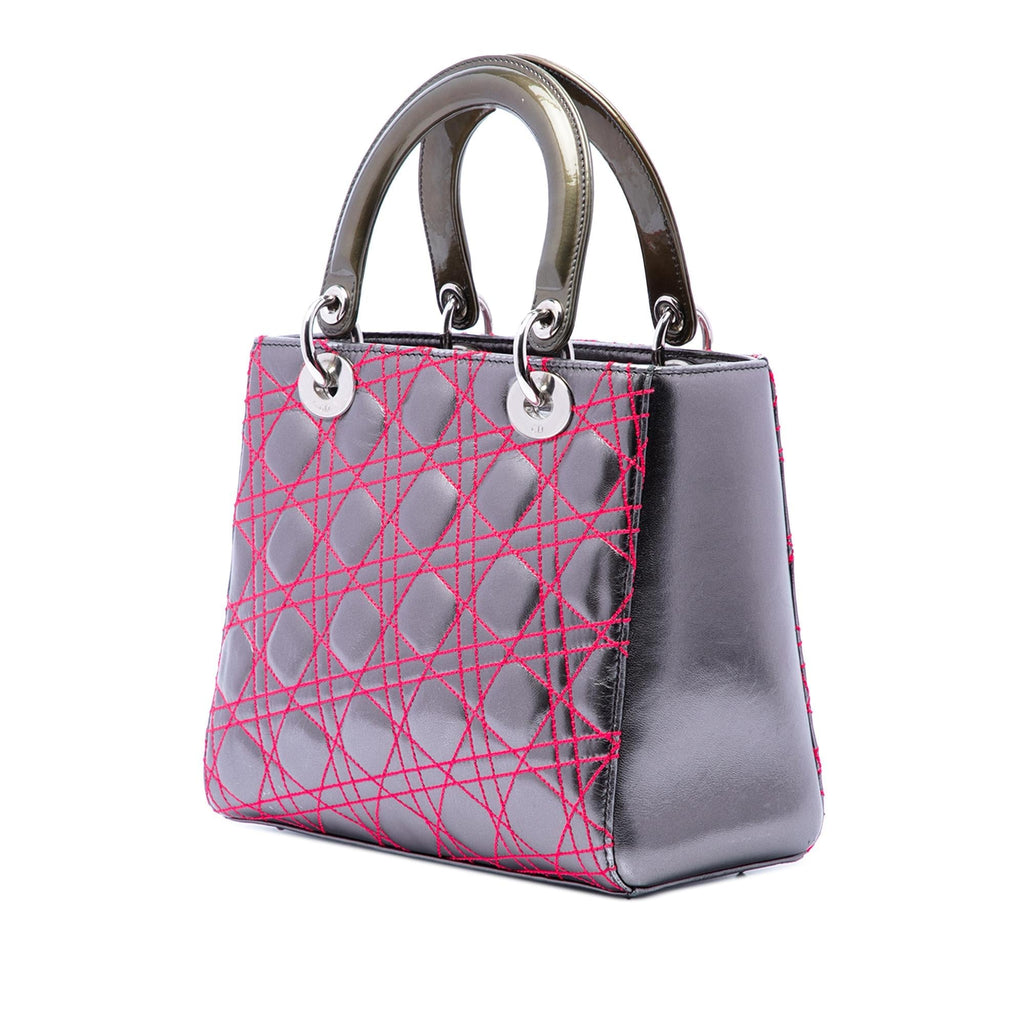 Dior Anselm Reyle Medium Metallic Lambskin Cannage Lady Dior Satchel - Grey