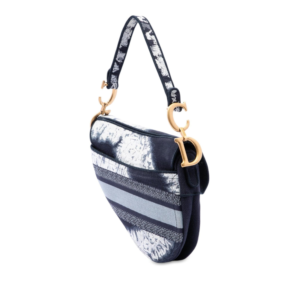Dior Canvas Embroidered Tie Dye Saddle Bag - Blue