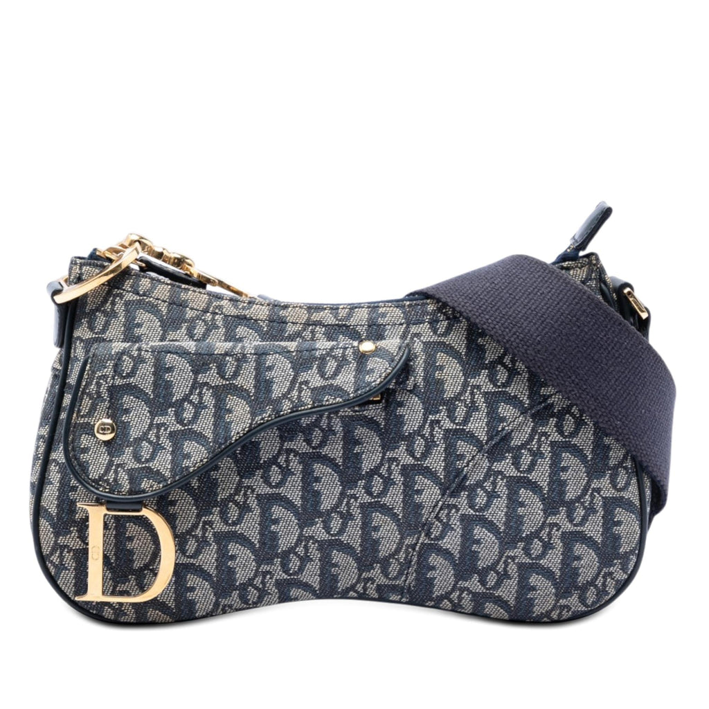 Dior Diorissimo Trotter Canvas Double Saddle Crossbody Bag - Blue