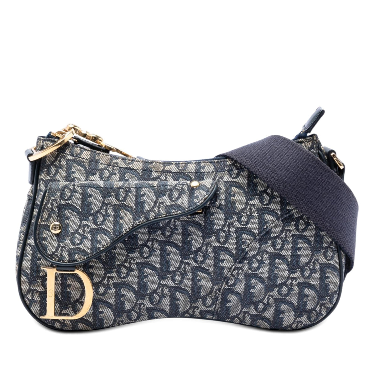 Dior Diorissimo Trotter Canvas Double Saddle Crossbody Bag - Blue