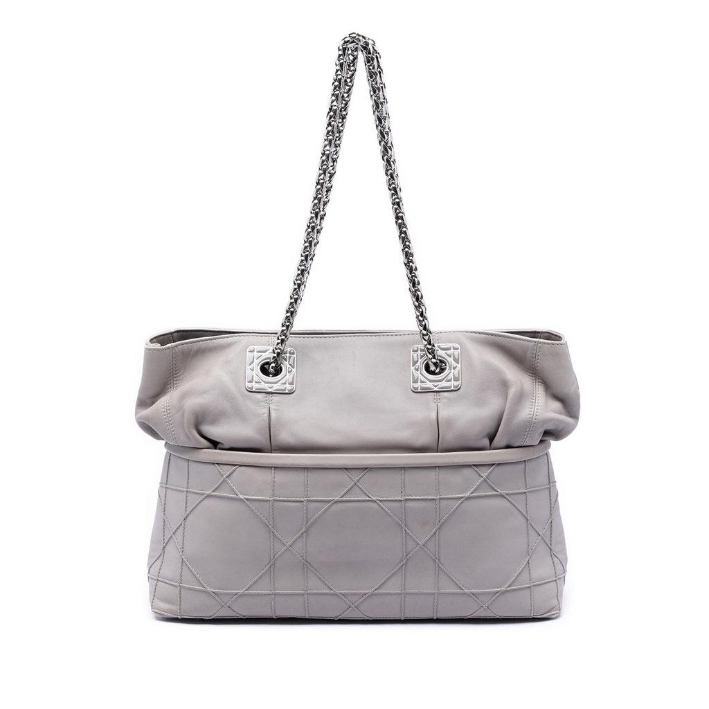 Dior Lambskin Cannage Granville Chain Tote Bag - Grey
